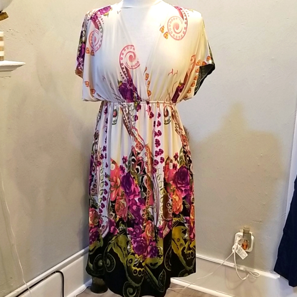USED Beige/Purple/Black dres